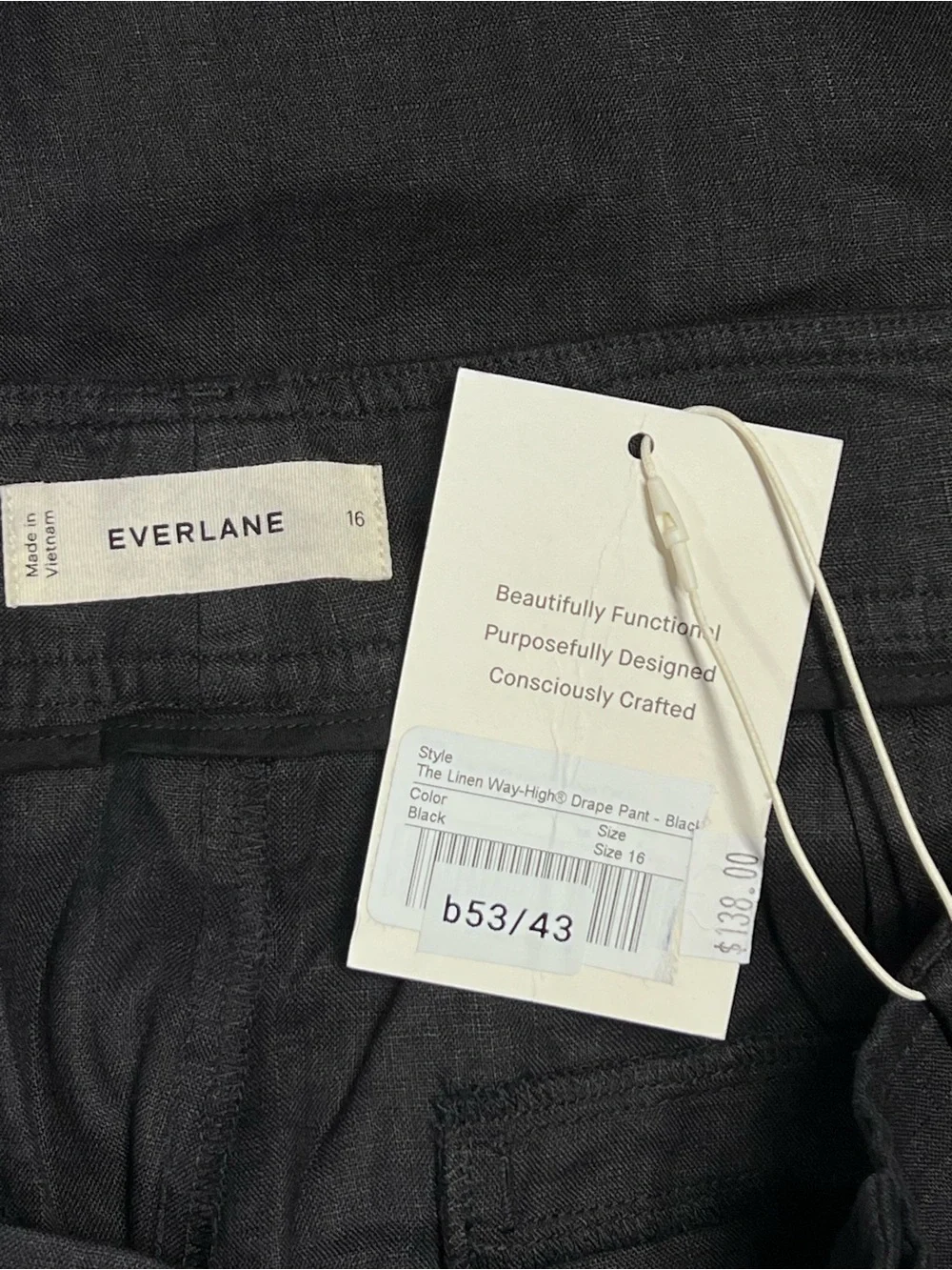 Everlane The Linen Way-High Drape Pant Black Wide Leg Classic Trousers Sz 16 NWT